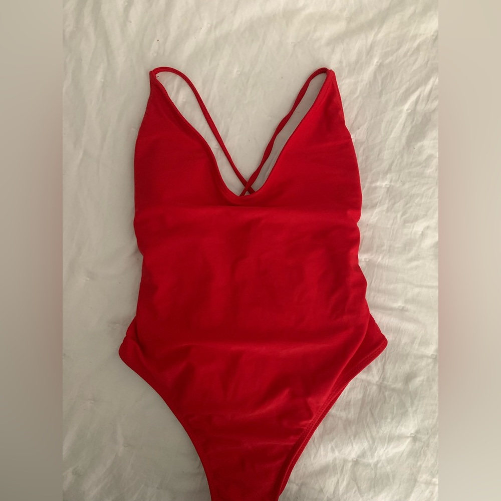 Bright red swimsuit